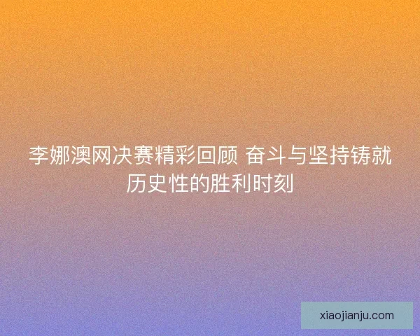 李娜澳网决赛精彩回顾 奋斗与坚持铸就历史性的胜利时刻