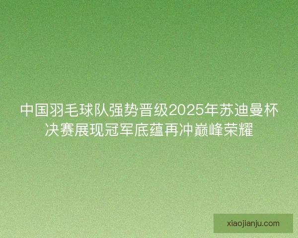 中国羽毛球队强势晋级2025年苏迪曼杯决赛展现冠军底蕴再冲巅峰荣耀
